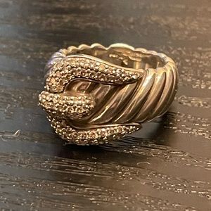 David Yurman buckle ring with diamonds. TCW is .61. Size 6.
